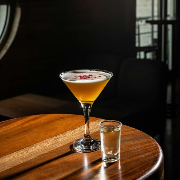 Pornstar Martini koktél a Vogue étteremhajón Budapesten, a Dunán.