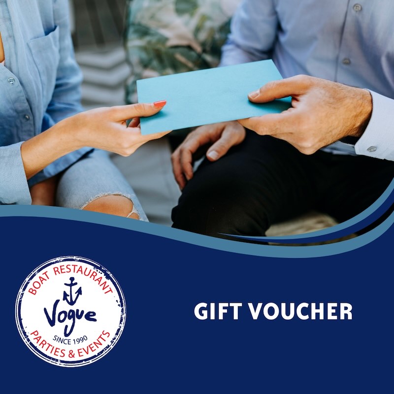 Gift voucher certificate for fine dining experience, romantic dinner, or special occasion at Vogue Boat Restaurant Budapest on luxury Danube River boat restaurant Hungary established